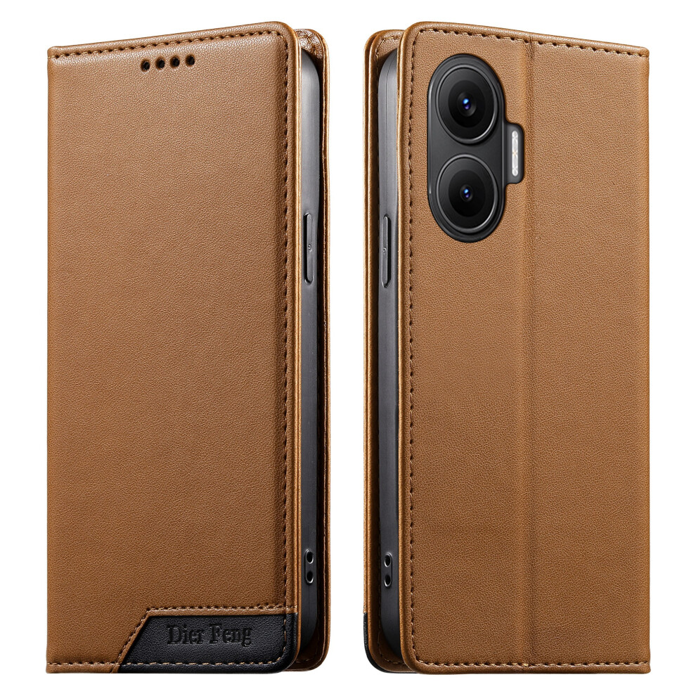 (Brown) Df-018 For Xiaomi Redmi Turbo 4 Pro 5G / Poco F7 5G Case Rfid Blocking Wallet Leather Phone Cover With Color Splicing Brown 6914298938058