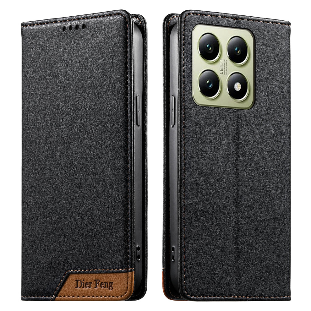 (Black) Df-018 For Xiaomi 14T Case Rfid Blocking Wallet Leather Phone Cover With Color Splicing Logo Corner Black 6914291737856
