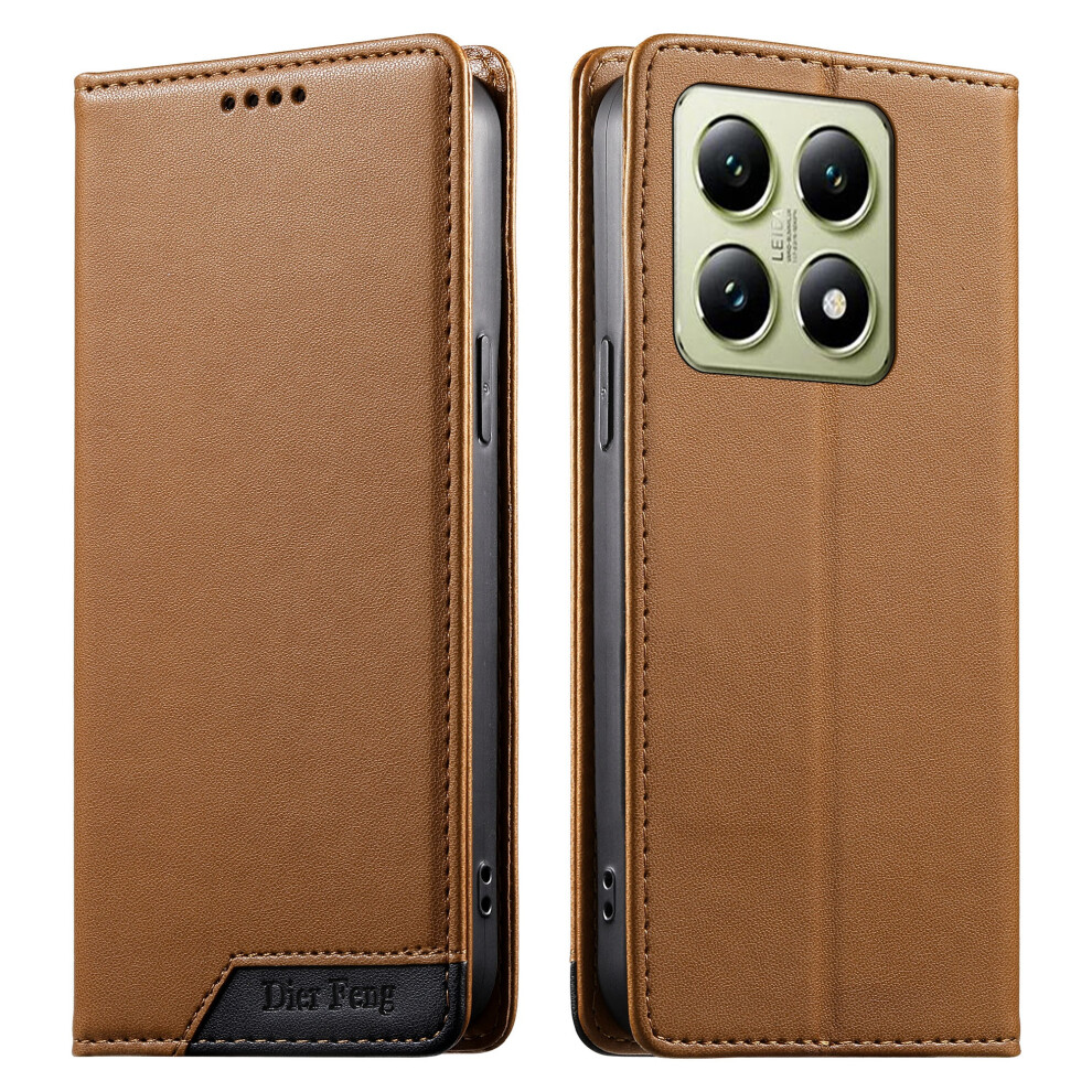 (Brown) Df-018 For Xiaomi 14T Case Rfid Blocking Wallet Leather Phone Cover With Color Splicing Logo Corner Brown 6914294286634