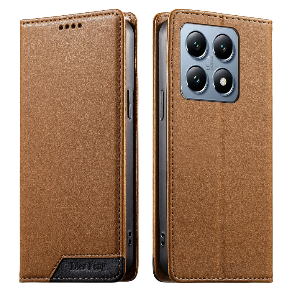 (Brown) Df-018 For Xiaomi 14T Pro Case Rfid Blocking Wallet Leather Phone Cover With Color Splicing Logo Corner Brown 6914296982299