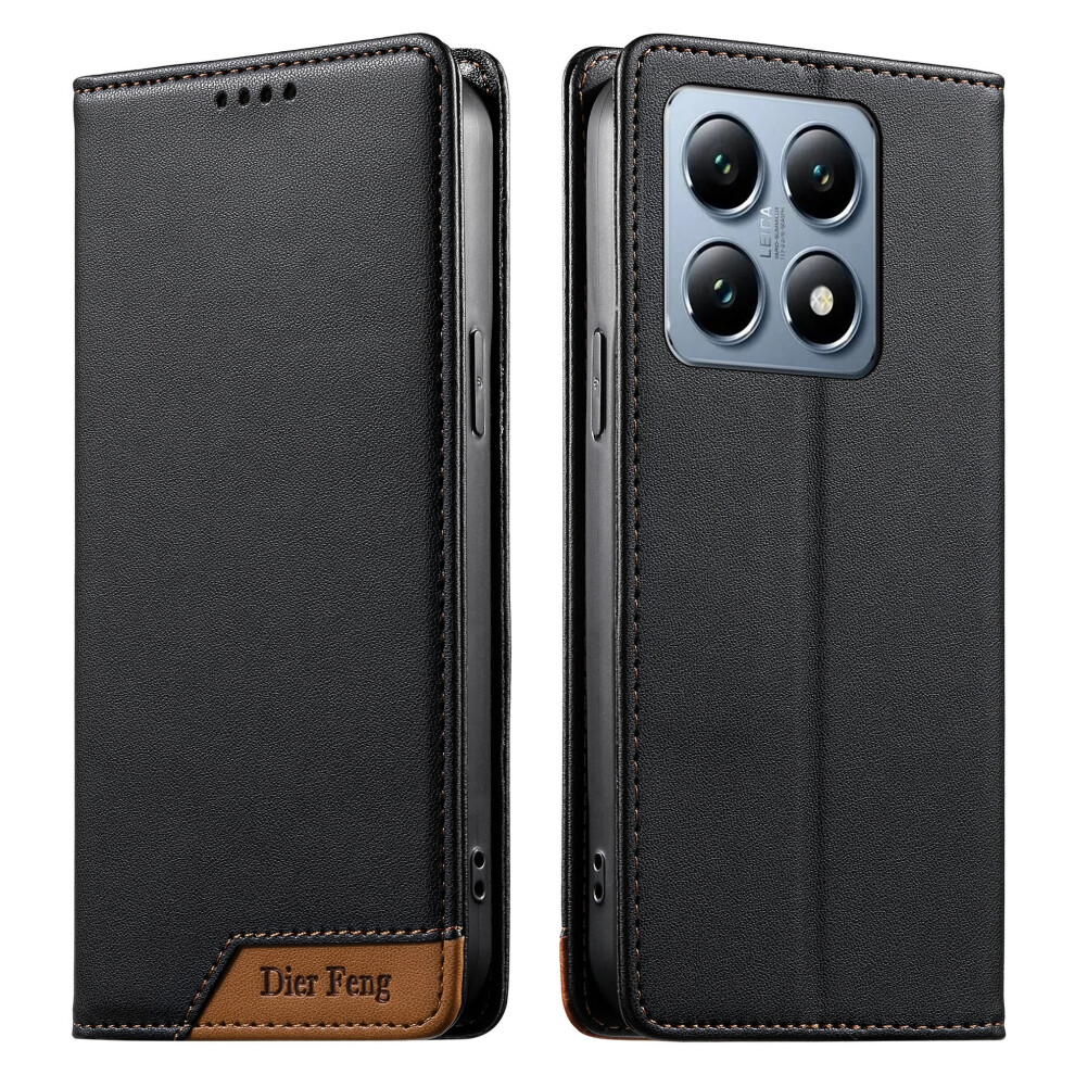 (Black) Df-018 For Xiaomi 14T Pro Case Rfid Blocking Wallet Leather Phone Cover With Color Splicing Logo Corner Black 6914293689696