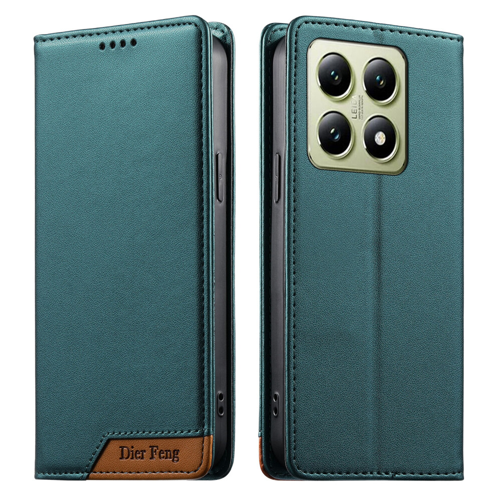 (Green) Df-018 For Xiaomi 14T Case Rfid Blocking Wallet Leather Phone Cover With Color Splicing Logo Corner Green 6914299256229