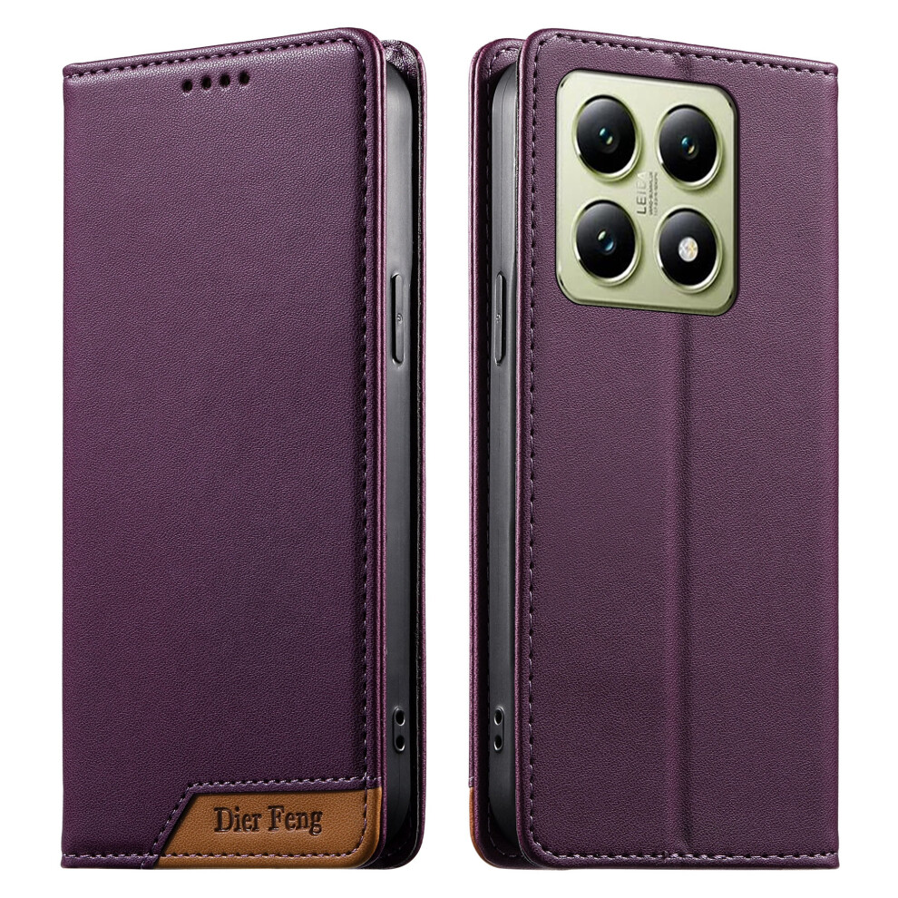 (Purple) Df-018 For Xiaomi 14T Case Rfid Blocking Wallet Leather Phone Cover With Color Splicing Logo Corner Purple 6914290101641