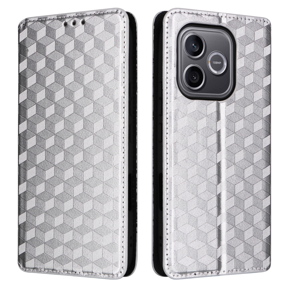 (Silver) For Honor 600 Lite 5G / 500 Smart 5G Case Wallet Rhombus Imprinted Pu Leather Phone Cover Silver 6914290431557