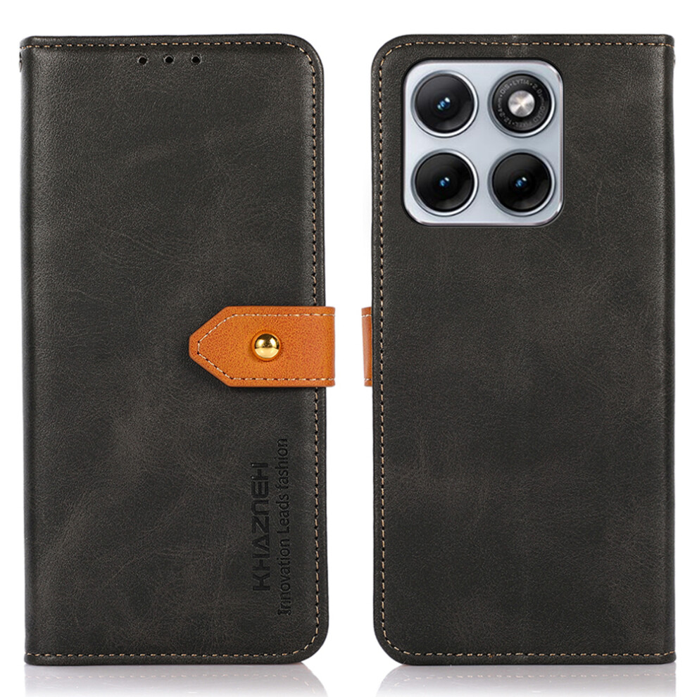 (Black) Khazneh For Motorola Edge 70 Fusion+ 5G / Edge 70 Fusion 5G Wallet Case Gold Magnetic Clasp Cowhide Texture Leather Flip Black,Gold 6914290442812