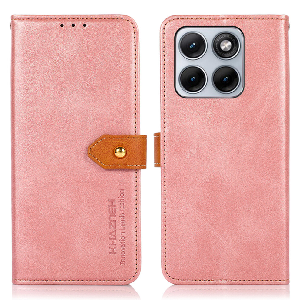 (Rose ) Khazneh For Motorola Edge 70 Fusion+ 5G / Edge 70 Fusion 5G Wallet Case Magnetic Clasp Cowhide Texture Leather Flip Gold 6914297433912