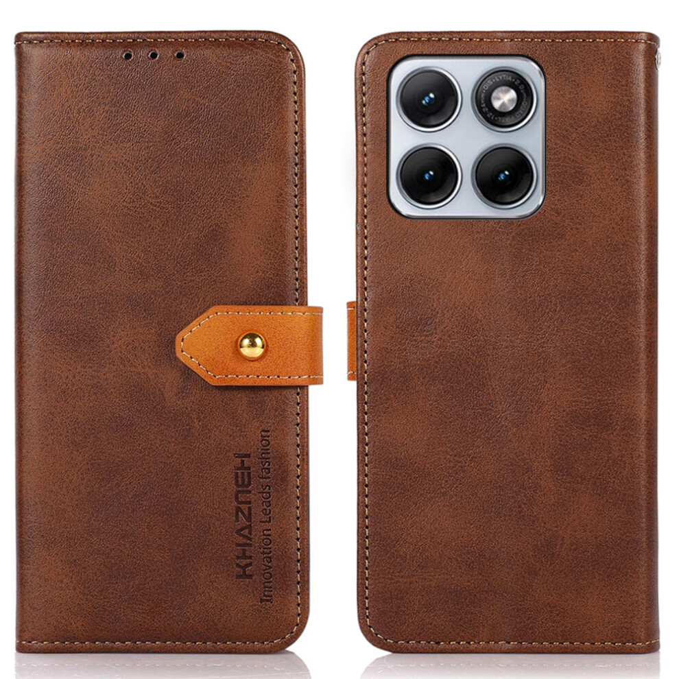 (Brown) Khazneh For Motorola Edge 70 Fusion+ 5G / Edge 70 Fusion 5G Wallet Case Gold Magnetic Clasp Cowhide Texture Leather Flip Brown,Gold 6914291402587
