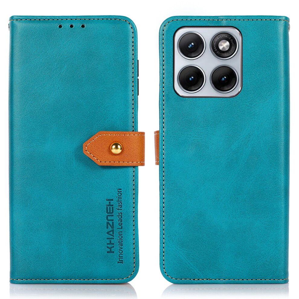 (Blue) Khazneh For Motorola Edge 70 Fusion+ 5G / Edge 70 Fusion 5G Wallet Case Gold Magnetic Clasp Cowhide Texture Leather Flip Blue,Gold 6914295392495