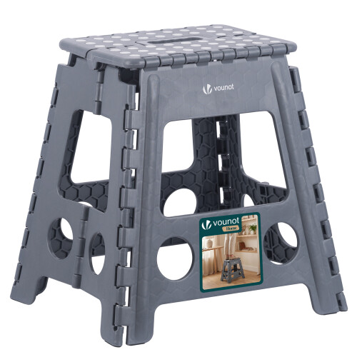VOUNOT Folding Step Stool, Anti-Slip Folding Stool,39x32x40 cm Grey