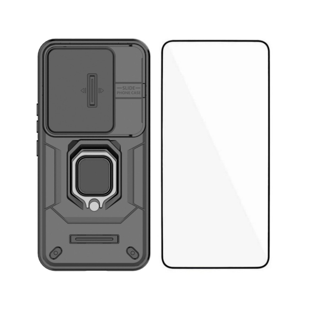 (Black) Wanlonfeng For Honor 400 Pro 5G (Global) Case Zdx Series Pc Tpu Kickstand Phone Back Case With Lens Cover + Tempered Gl Black 6914294662438