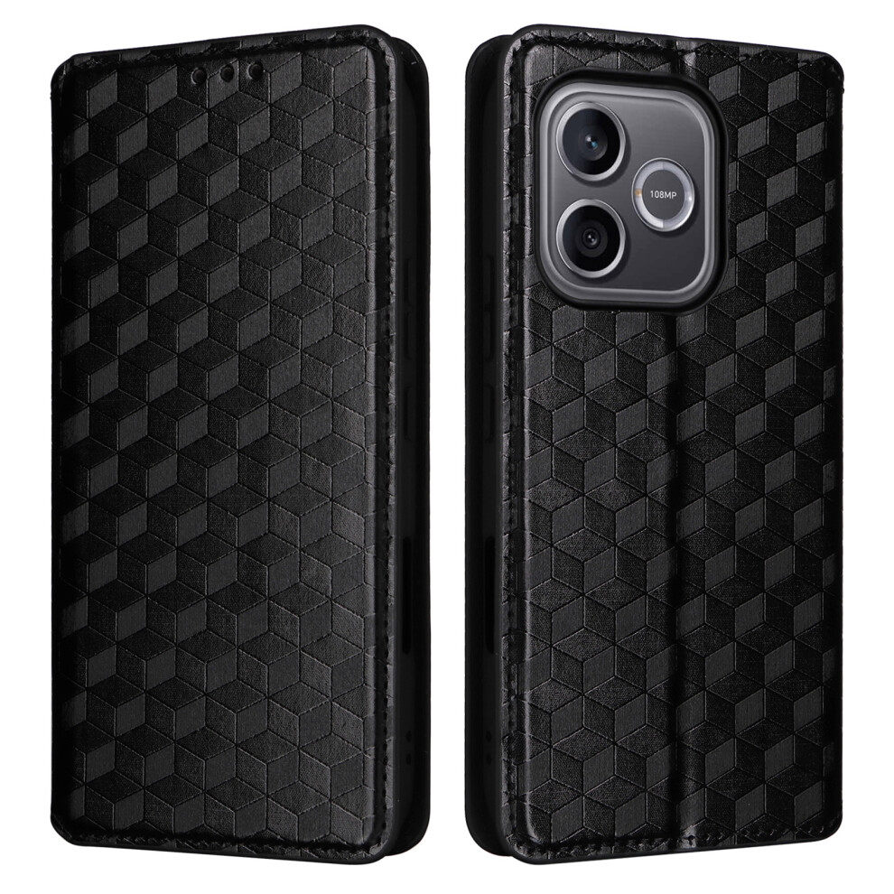 (Black) For Honor 600 Lite 5G / 500 Smart 5G Case Wallet Rhombus Imprinted Pu Leather Phone Cover Black 6914293274991