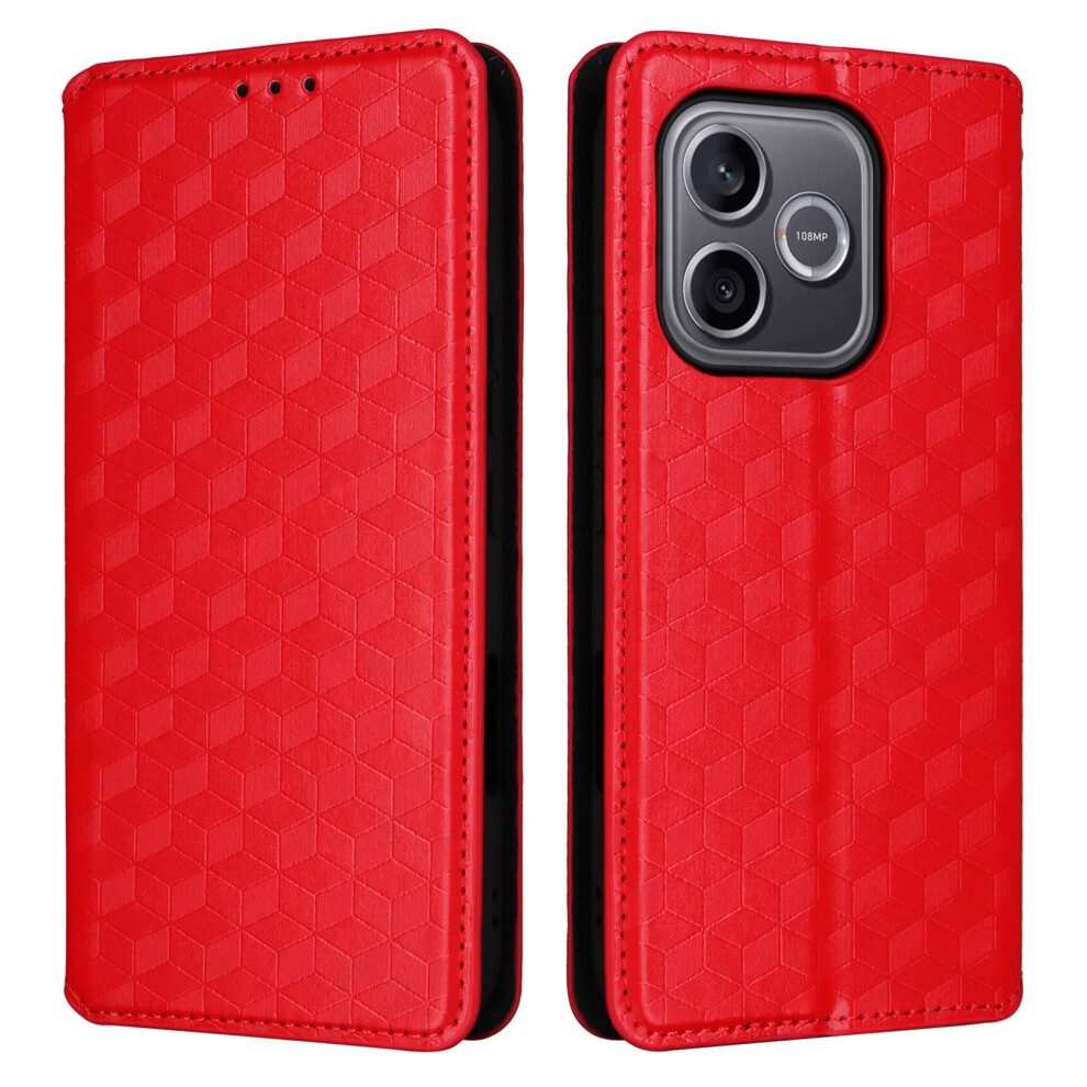 (Red) For Honor 600 Lite 5G / 500 Smart 5G Case Wallet Rhombus Imprinted Pu Leather Phone Cover Red 6914291323141