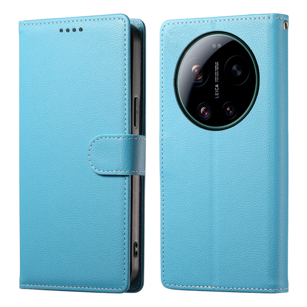 (Sky ) For Xiaomi 17 Ultra 5G Case Magnetic Snap Litchi Texture Leather Wallet Phone Cover With Wrist Strap Blue 6914292861611
