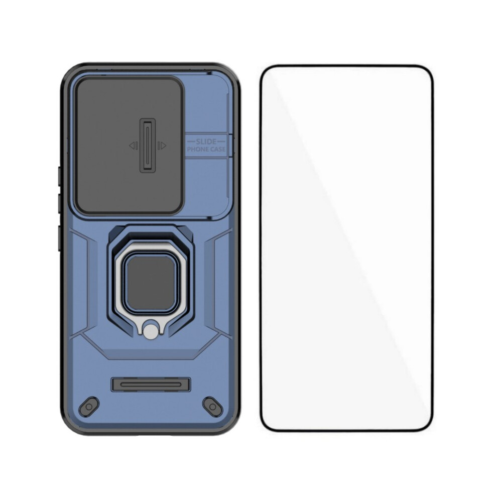 (Blue) Wanlonfeng For Honor 400 Pro 5G (Global) Case Zdx Series Pc Tpu Kickstand Phone Back Case With Lens Cover + Tempered Gl Blue 6914296145038