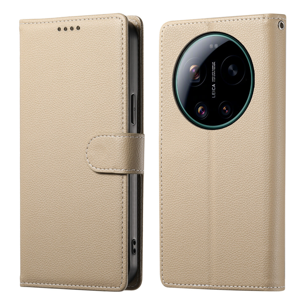 (Apricot) For Xiaomi 17 Ultra 5G Case Magnetic Snap Litchi Texture Leather Wallet Phone Cover With Wrist Strap 6914299557982
