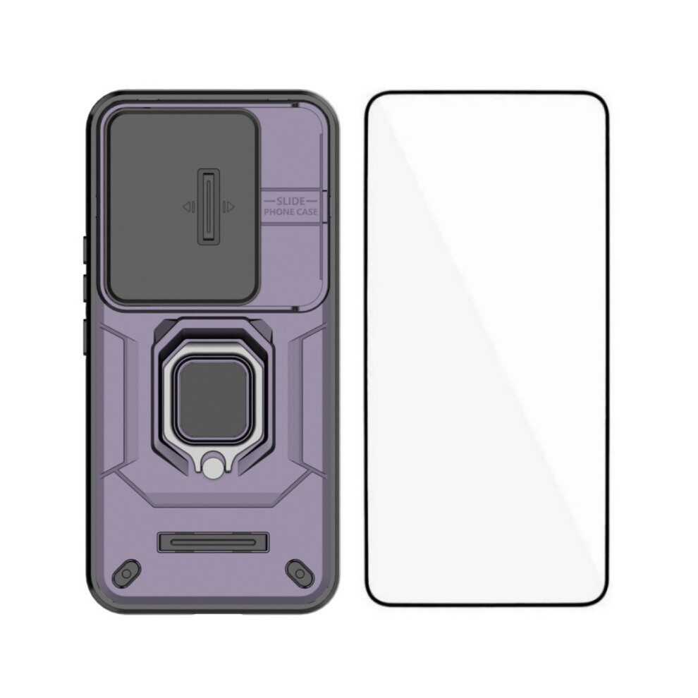 (Purple) Wanlonfeng For Honor 400 Pro 5G (Global) Case Zdx Series Pc Tpu Kickstand Phone Back Case With Lens Cover + Tempered Gl Purple 6914299667476