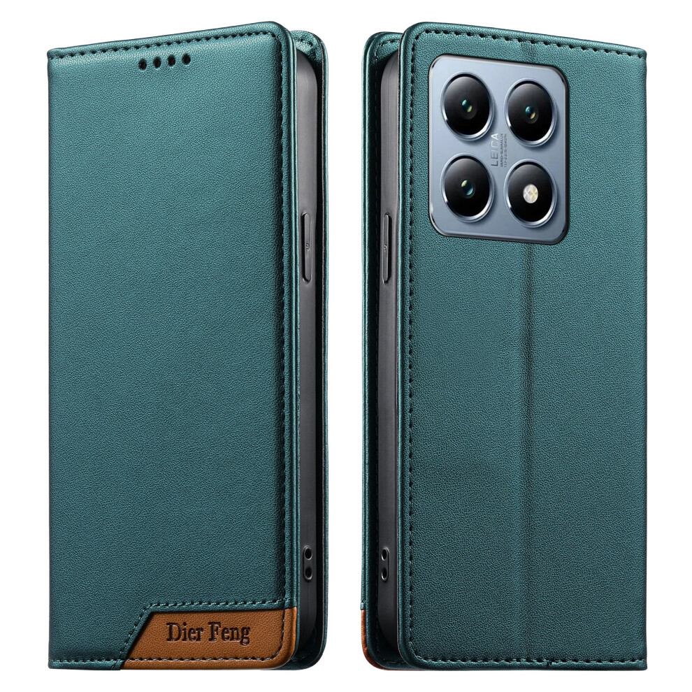 (Green) Df-018 For Xiaomi 14T Pro Case Rfid Blocking Wallet Leather Phone Cover With Color Splicing Logo Corner Green 6914292053498