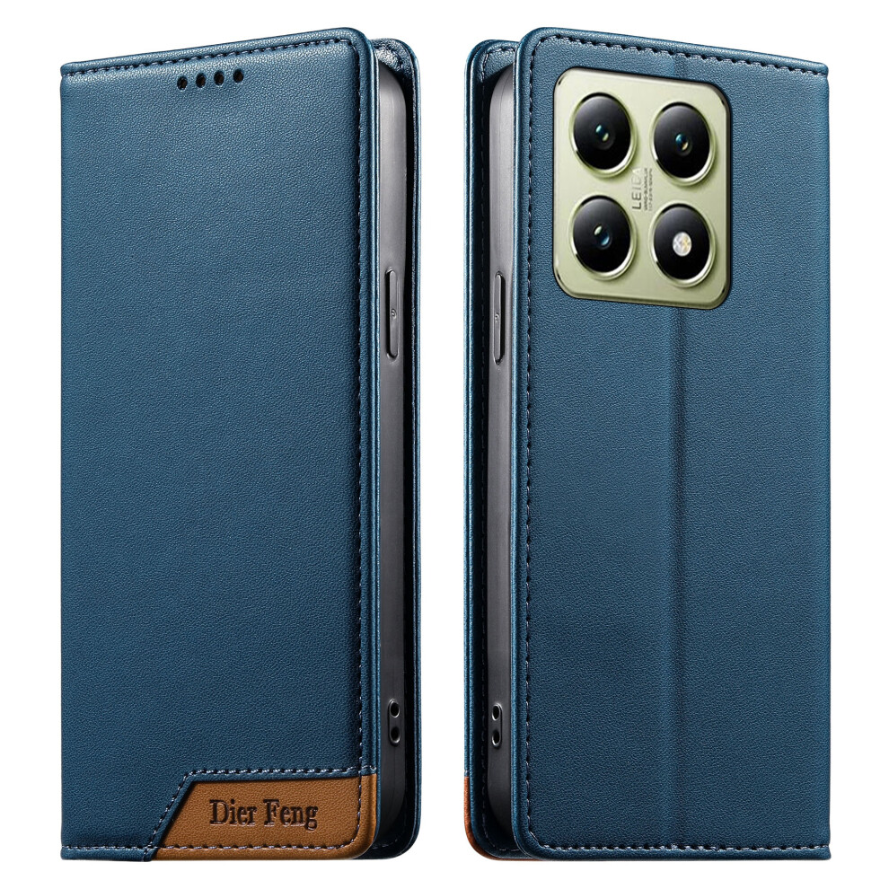 (Blue) Df-018 For Xiaomi 14T Case Rfid Blocking Wallet Leather Phone Cover With Color Splicing Logo Corner Blue 6914294997196