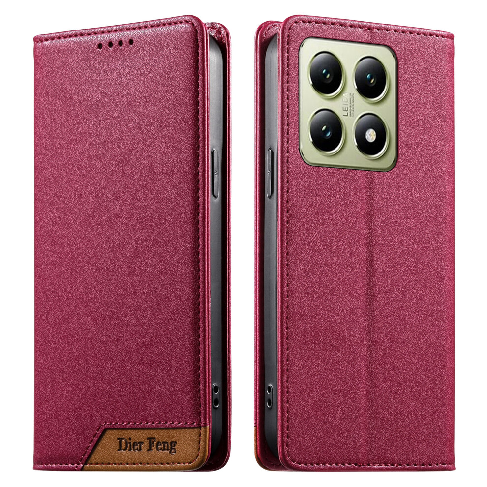 (Red) Df-018 For Xiaomi 14T Case Rfid Blocking Wallet Leather Phone Cover With Color Splicing Logo Corner Red 6914290035311