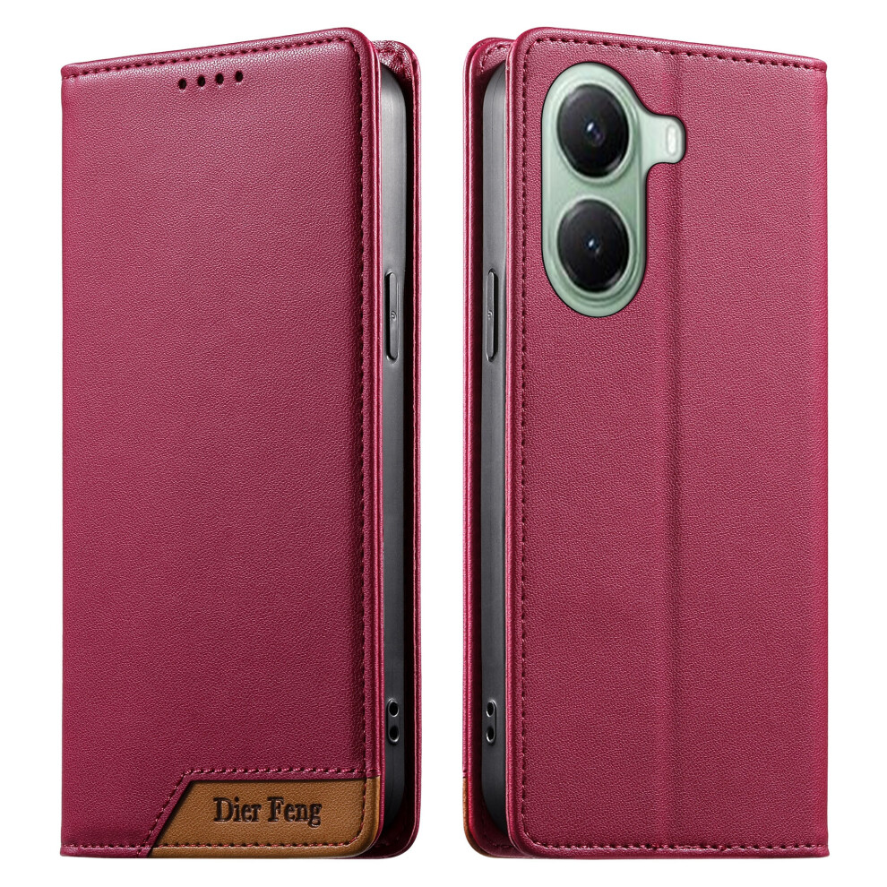 (Red) Df-018 For Xiaomi Poco X7 Pro 5G / Mi Turbo 4 5G Case Rfid Blocking Wallet Leather Phone Cover With Color Splicing Red 6914298088173