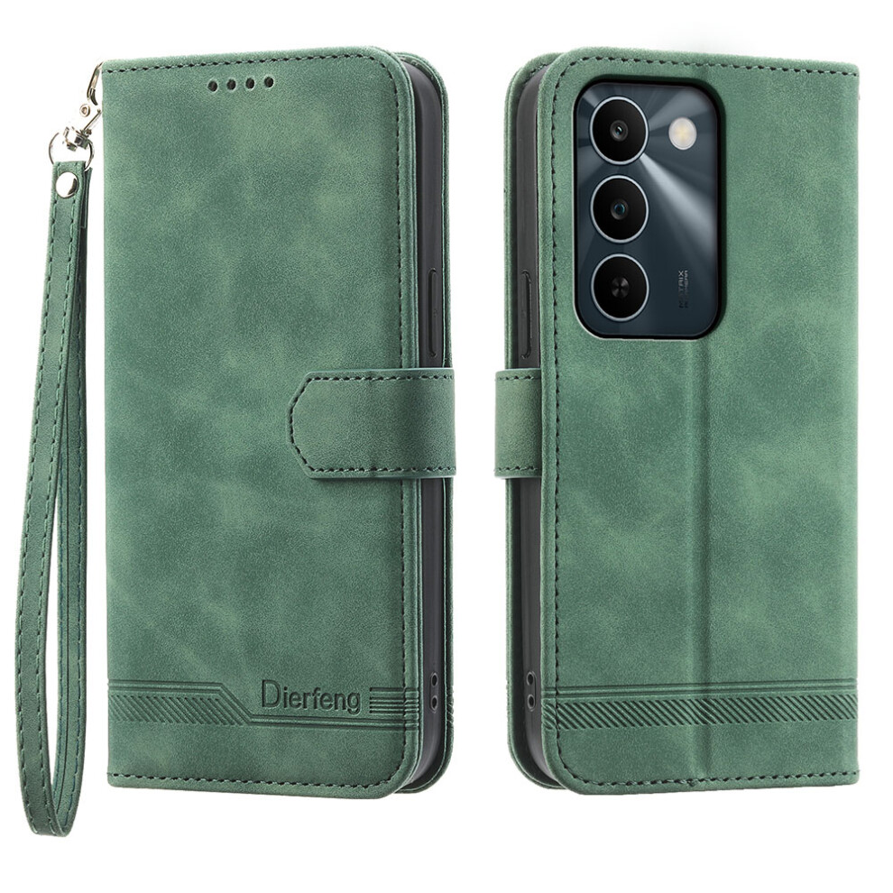 (Green) Df-03 For Realme C83 5G Leather Case Lines Imprint Wallet Phone Cover With Wrist Strap Green 6914291226190