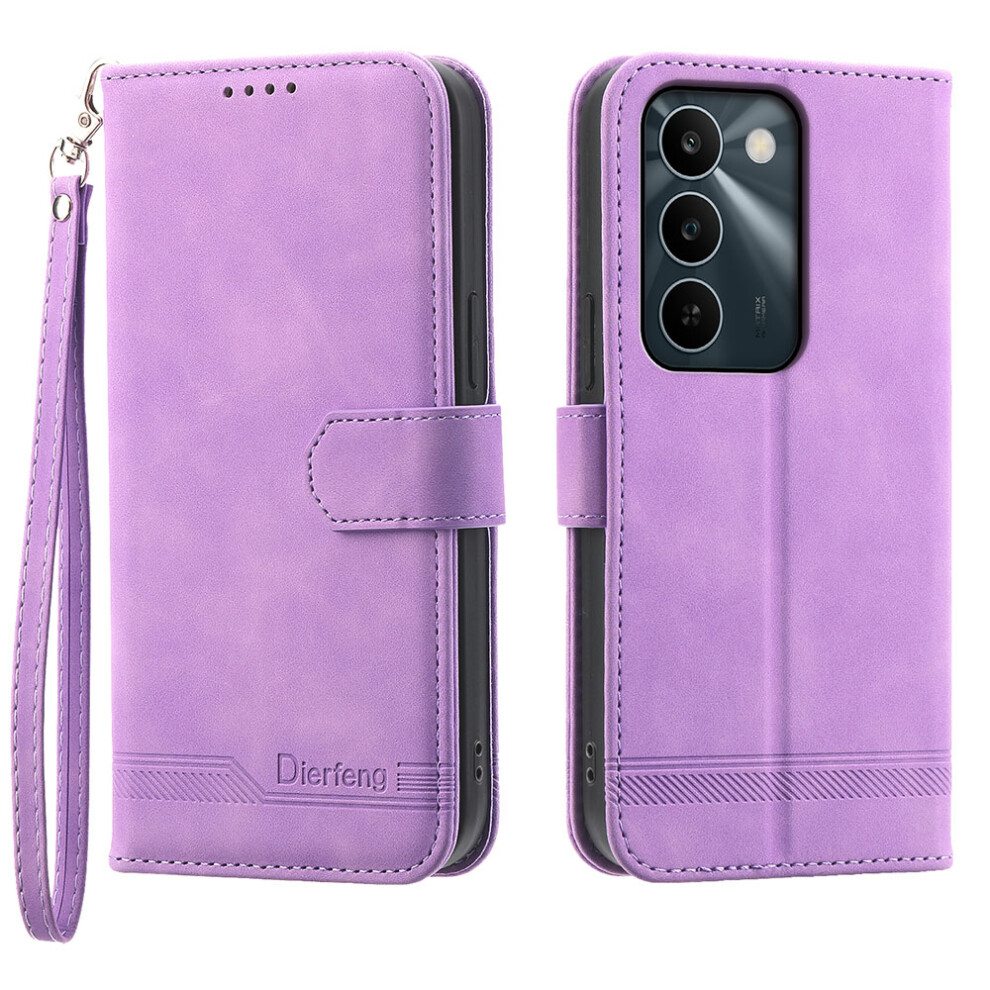 (Purple) Df-03 For Realme C83 5G Leather Case Lines Imprint Wallet Phone Cover With Wrist Strap Purple 6914299773863