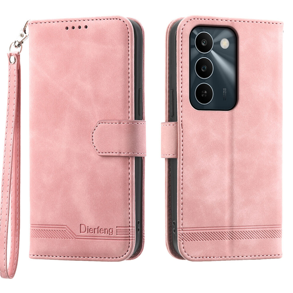(Pink) Df-03 For Realme C83 5G Leather Case Lines Imprint Wallet Phone Cover With Wrist Strap Pink 6914299589990