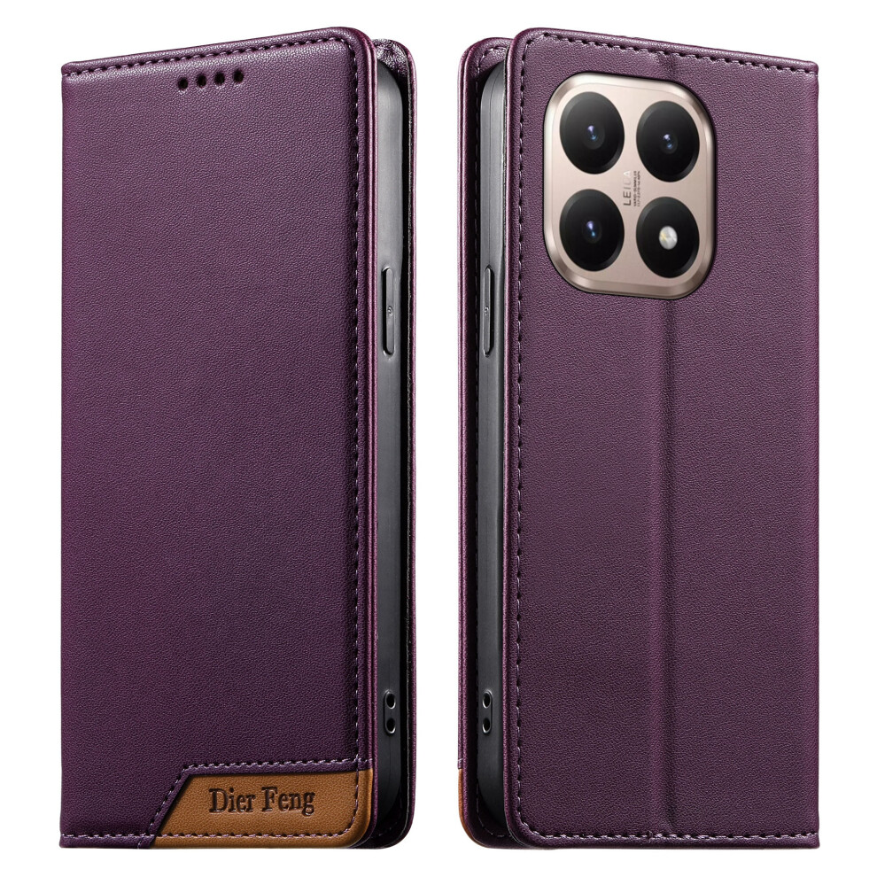 (Purple) Df-018 For Xiaomi 15T Case Rfid Blocking Wallet Leather Phone Cover With Color Splicing Logo Corner Purple 6914298901830