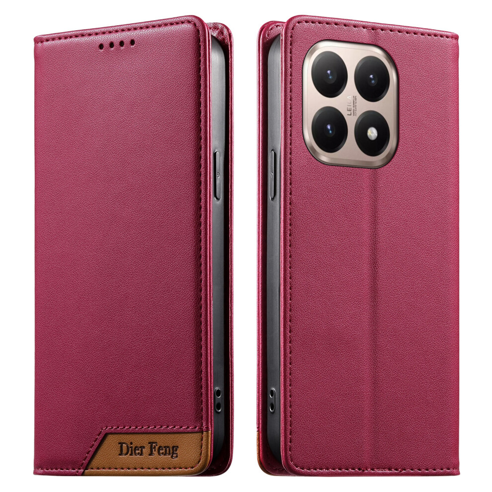 (Red) Df-018 For Xiaomi 15T Case Rfid Blocking Wallet Leather Phone Cover With Color Splicing Logo Corner Red 6914294530652