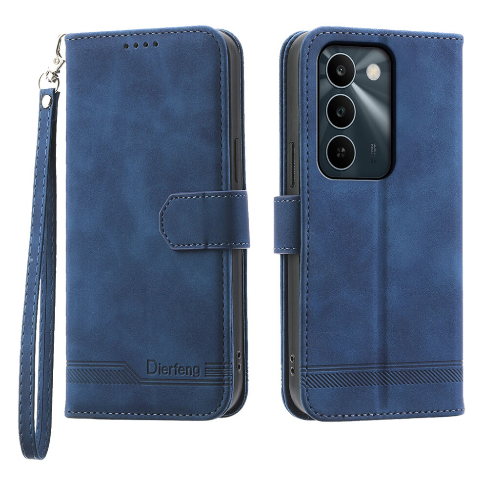 (Blue) Df-03 For Realme C83 5G Leather Case Lines Imprint Wallet Phone Cover With Wrist Strap Blue 6914292159541