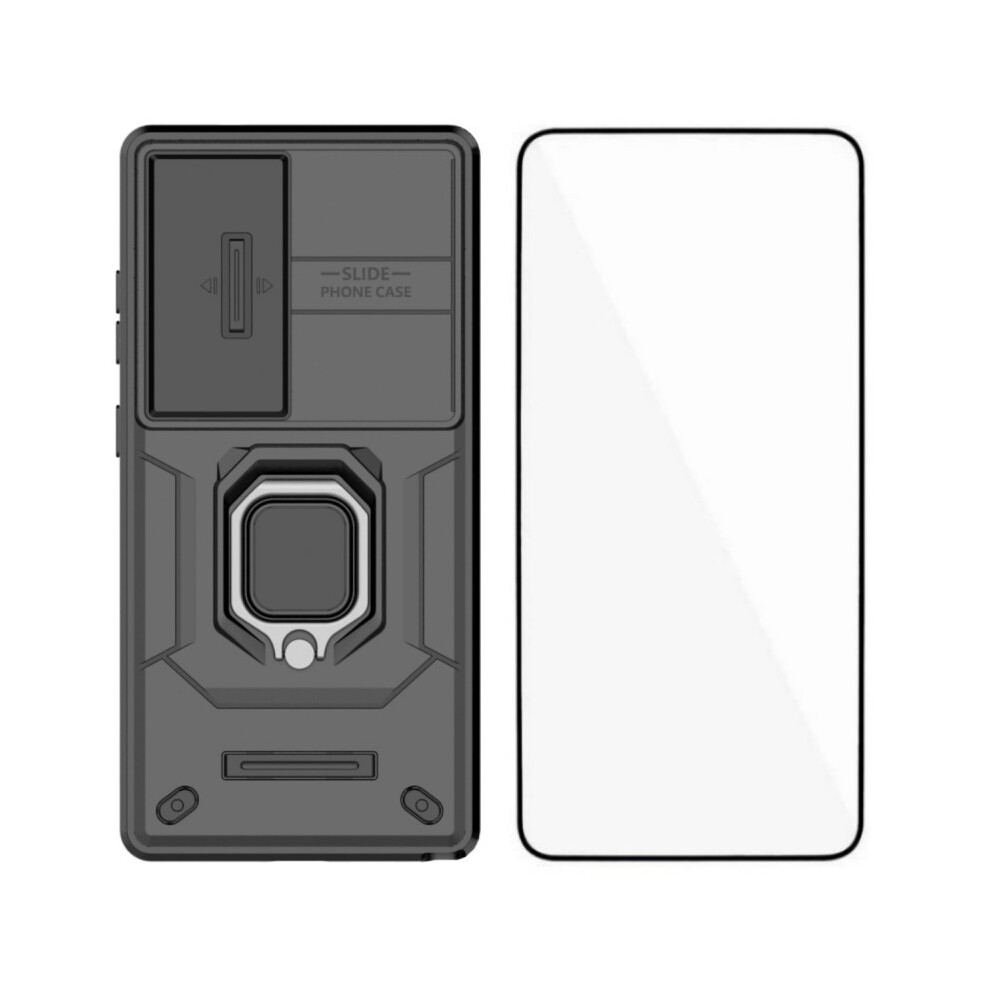 (Black) Wanlonfeng For Samsung Galaxy S25 Ultra Case Zdx Series Pc Tpu Kickstand Phone Back Case With Lens Cover + Tempered Gla Black 6914294315013