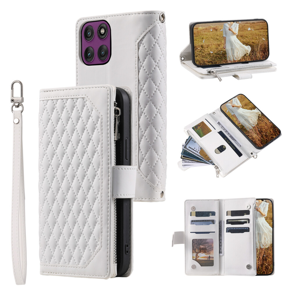 (White) For Motorola Edge 70 Fusion+ 5G / Edge 70 Fusion 5G Wallet Case Rhombus Stitching Line Pu Leather Phone Cover With Wrist White 6914299308904