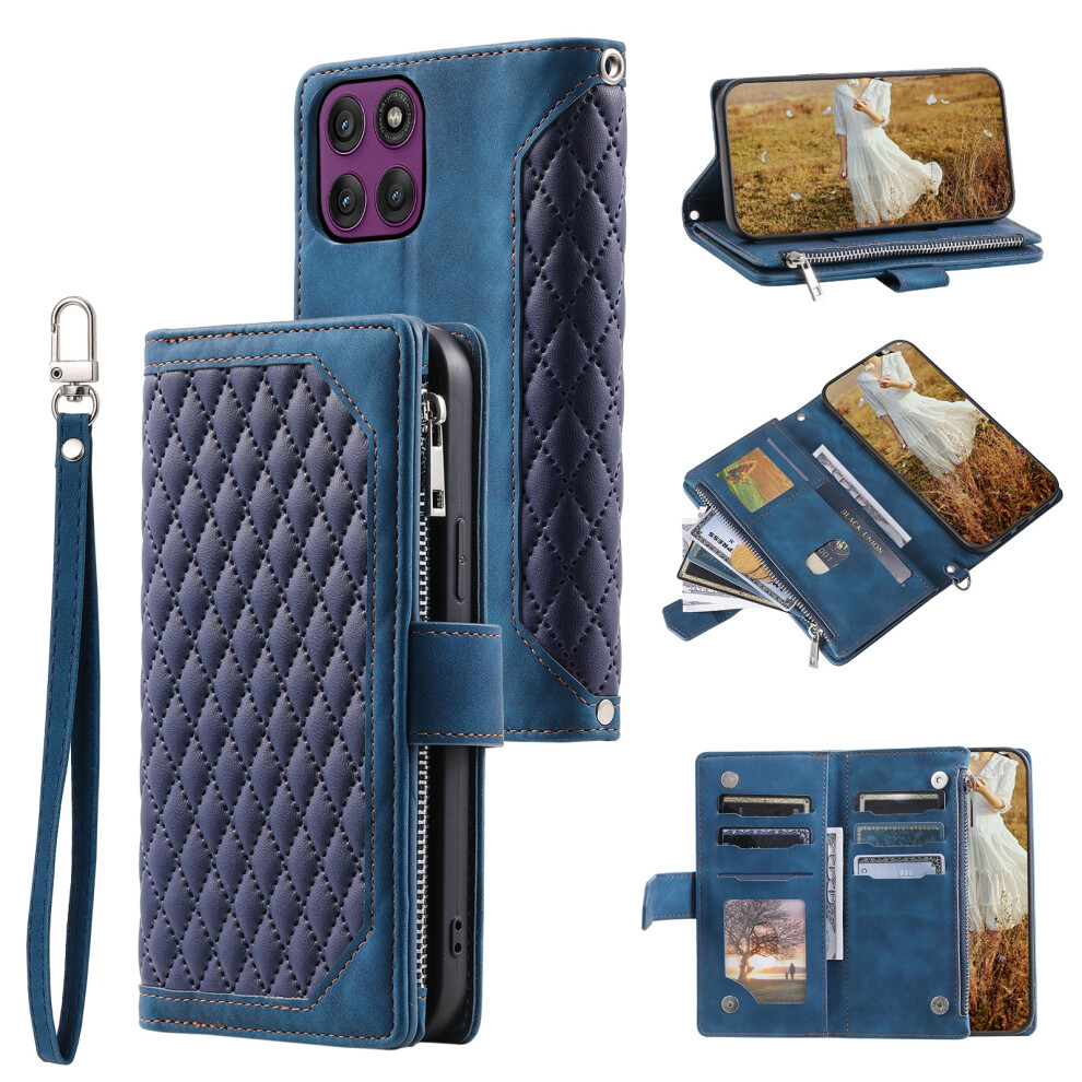 (Blue) For Motorola Edge 70 Fusion+ 5G / Edge 70 Fusion 5G Wallet Case Rhombus Stitching Line Pu Leather Phone Cover With Wrist Blue 6914297593937