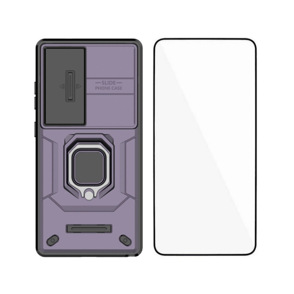 (Purple) Wanlonfeng For Samsung Galaxy S25 Ultra Case Zdx Series Pc Tpu Kickstand Phone Back Case With Lens Cover + Tempered Gla Purple 6914294410909
