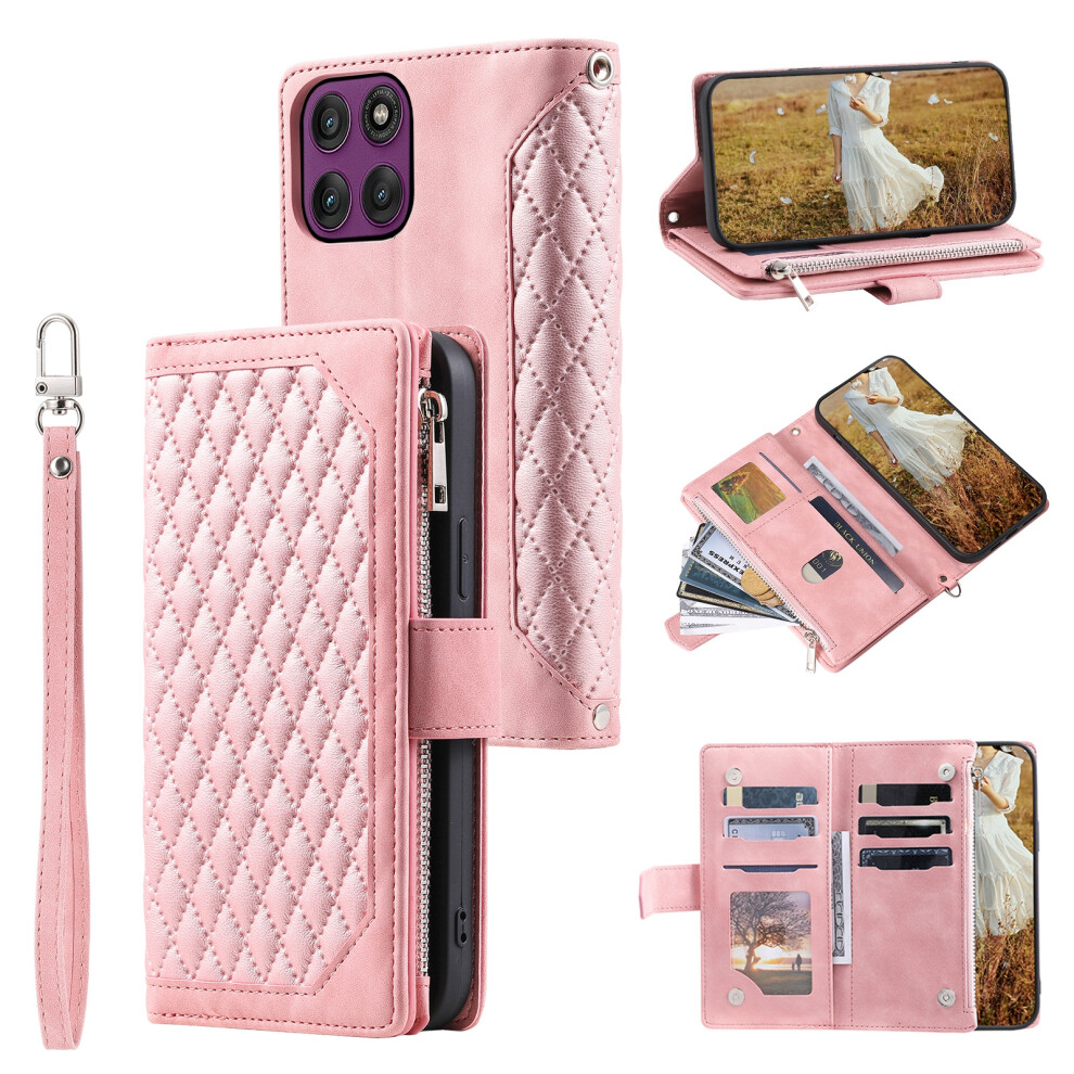 (Rose ) For Motorola Edge 70 Fusion+ 5G / Edge 70 Fusion 5G Wallet Case Rhombus Stitching Line Pu Leather Phone Cover With Wrist Gold 6914291181987