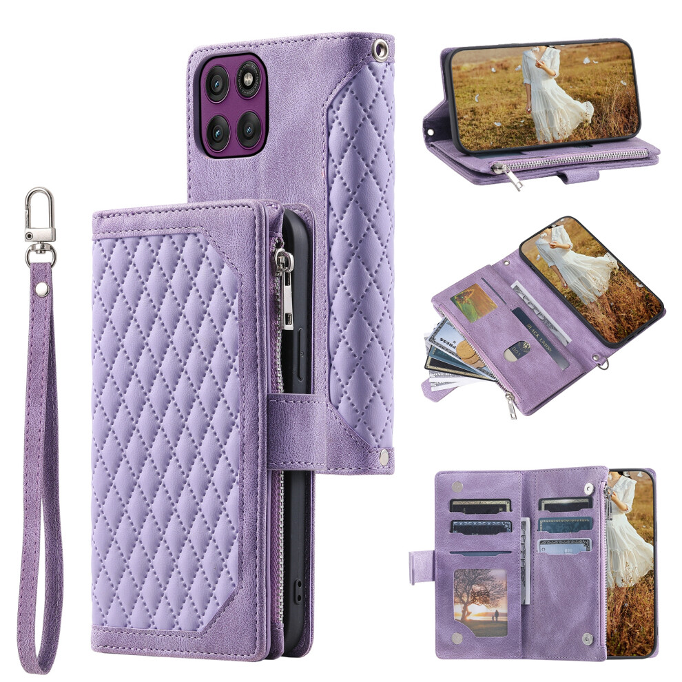 (Purple) For Motorola Edge 70 Fusion+ 5G / Edge 70 Fusion 5G Wallet Case Rhombus Stitching Line Pu Leather Phone Cover With Wrist Purple 6914290268672