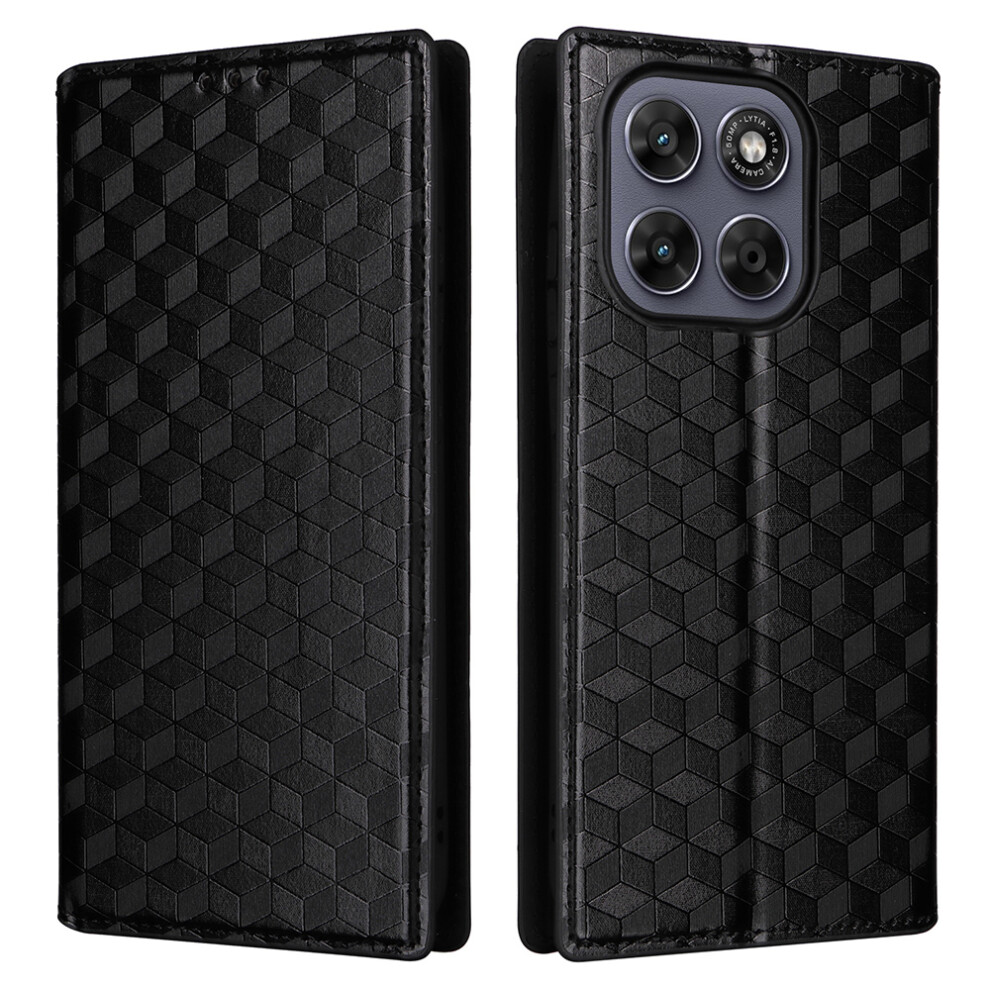 (Black) For Motorola Moto G77 5G / G67 5G Case Wallet Rhombus Imprinted Pu Leather Phone Cover Black 6914296481365