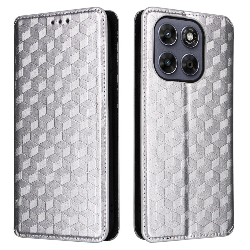 (Silver) For Motorola Moto G77 5G / G67 5G Case Wallet Rhombus Imprinted Pu Leather Phone Cover Silver 6914292916625