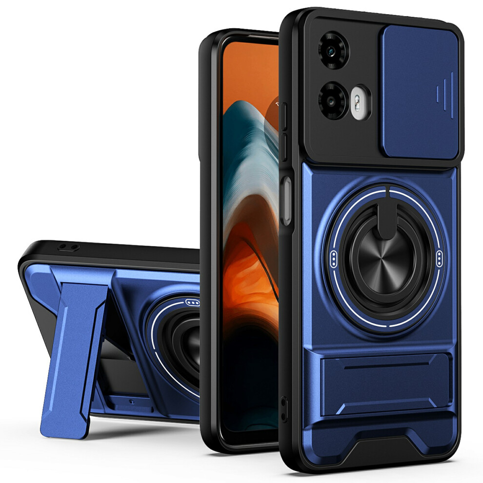 (Blue) Magnetic Case For Motorola Moto G34 5G / G45 5G Ring Holder Foldable Kickstand Tpu Pc Phone Cover With Camera Lens Sli Blue 6914297553177