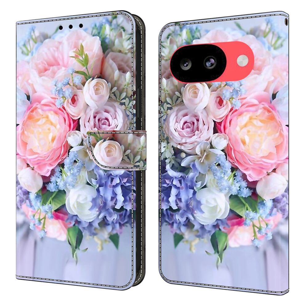 (Colorful Flower) For Google Pixel 10A Case Magnetic Clasp 3D Pattern Leather Wallet Phone Cover 6914290790449