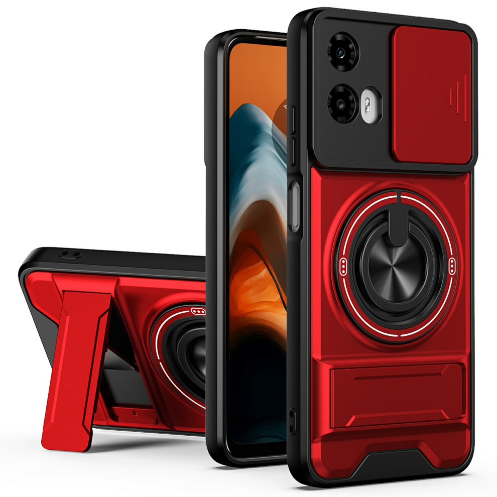 (Red) Magnetic Case For Motorola Moto G34 5G / G45 5G Ring Holder Foldable Kickstand Tpu Pc Phone Cover With Camera Lens Sli Red 6914292745256