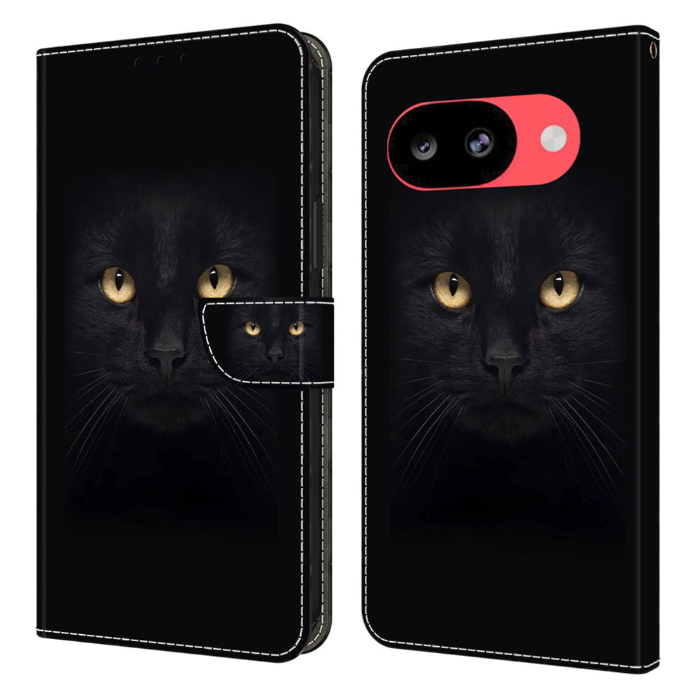 ( Cat) For Google Pixel 10A Case Magnetic Clasp 3D Pattern Leather Wallet Phone Cover Black 6914292303814