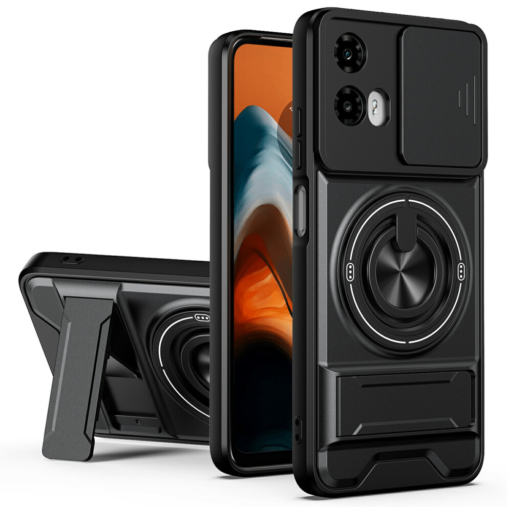 (Black) Magnetic Case For Motorola Moto G34 5G / G45 5G Ring Holder Foldable Kickstand Tpu Pc Phone Cover With Camera Lens Sli Black 6914298740811