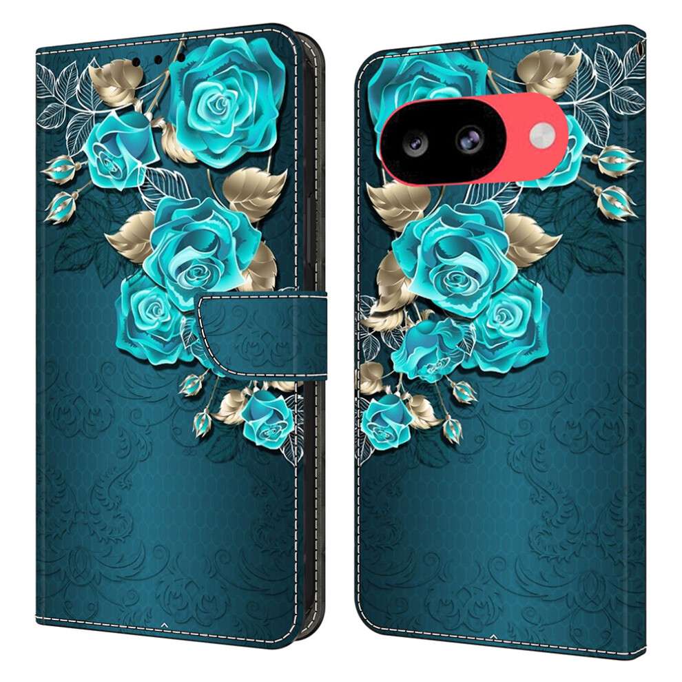 ( Rose) For Google Pixel 10A Case Magnetic Clasp 3D Pattern Leather Wallet Phone Cover Blue 6914296336801