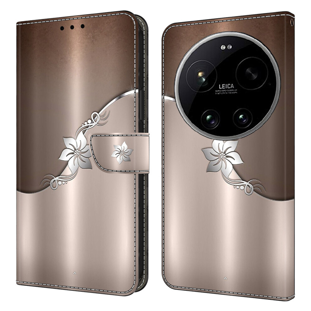 ( Flower) For Xiaomi 17 Ultra 5G Case Magnetic Clasp 3D Pattern Leather Wallet Phone Cover Silver 6914297943619