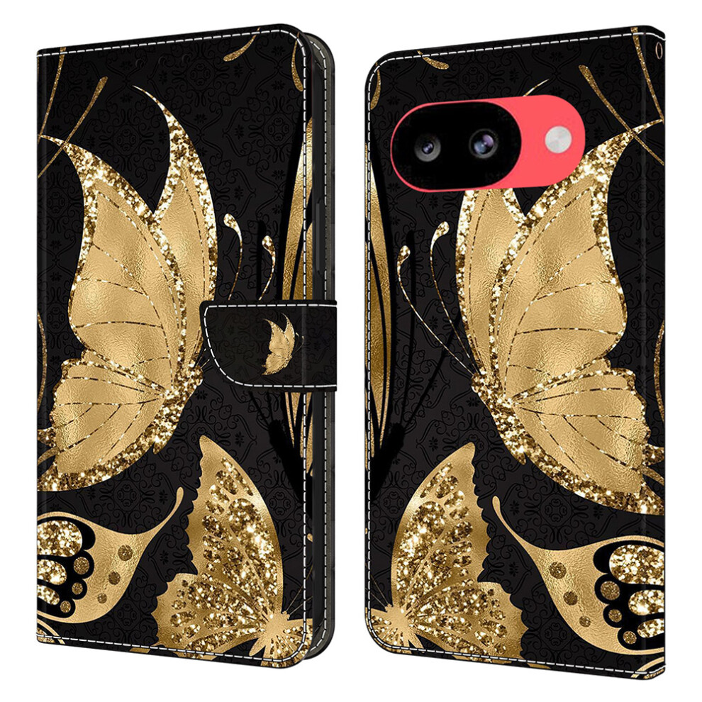 ( Butterfly) For Google Pixel 10A Case Magnetic Clasp 3D Pattern Leather Wallet Phone Cover Golden 6914295458290