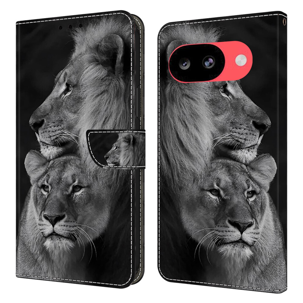 (Couple Lions) For Google Pixel 10A Case Magnetic Clasp 3D Pattern Leather Wallet Phone Cover 6914291870232