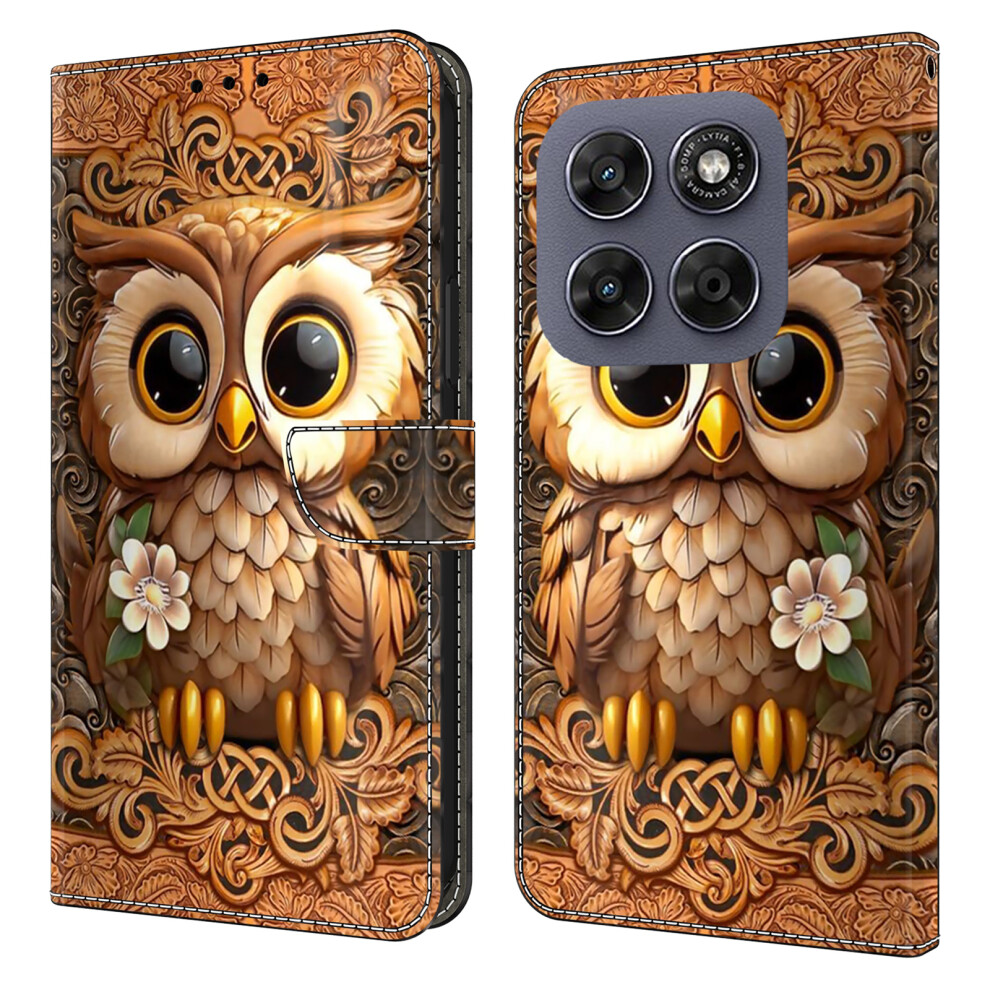 ( Owl) Phone Case For Motorola Moto G67 5G / G77 5G Pattern Printed Tpu + Pu Leather Flip Cover With Card Slot Red 6914296630565