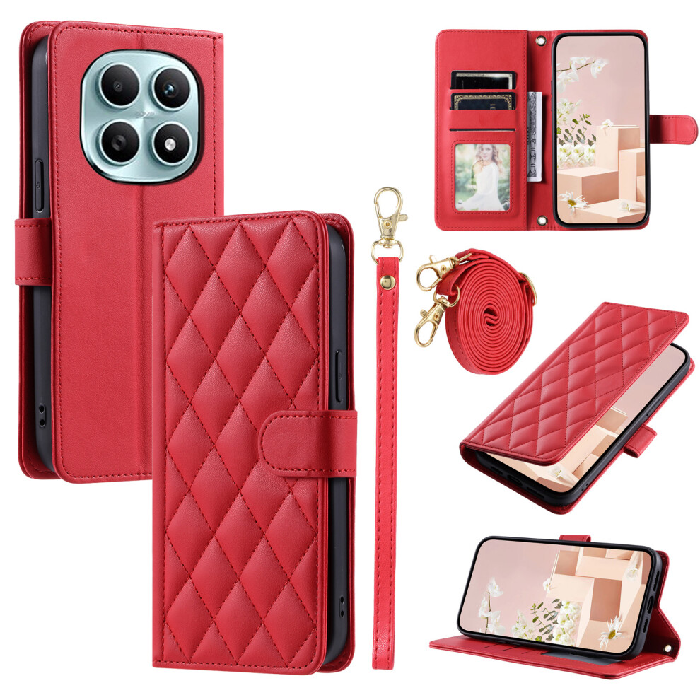 (Red) Pu Leather Case For Xiaomi Mi Note 15 5G (Global) / 15 4G (Global) / Poco M8 5G Wallet Rhombus Grid Phone Cover With Red 6914299758068