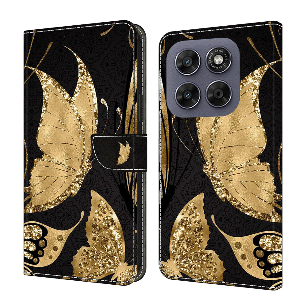 ( Butterfly) For Motorola Moto G17 Power 4G / G17 4G / G15 4G / G15 Power 4G Case Magnetic Clasp 3D Pattern Leather Wallet Phone Cove Golden 6914295739351